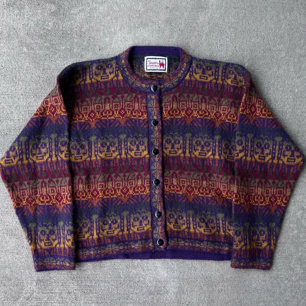 Vintage 90s the alpaca connection made in puru sun boho hippie cardigan sweater